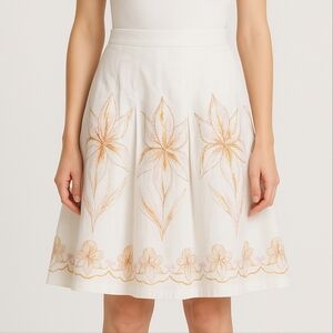 Neiman Marcus Sz‎ Small Off White Floral Embroidered Vintage Midi Pleated Skirt